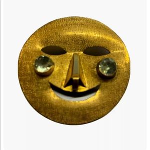 Antique Museum 18K Yellow Gold ECUADOR 2 Aquamarine Smiling Face Pin/Brooch Pend